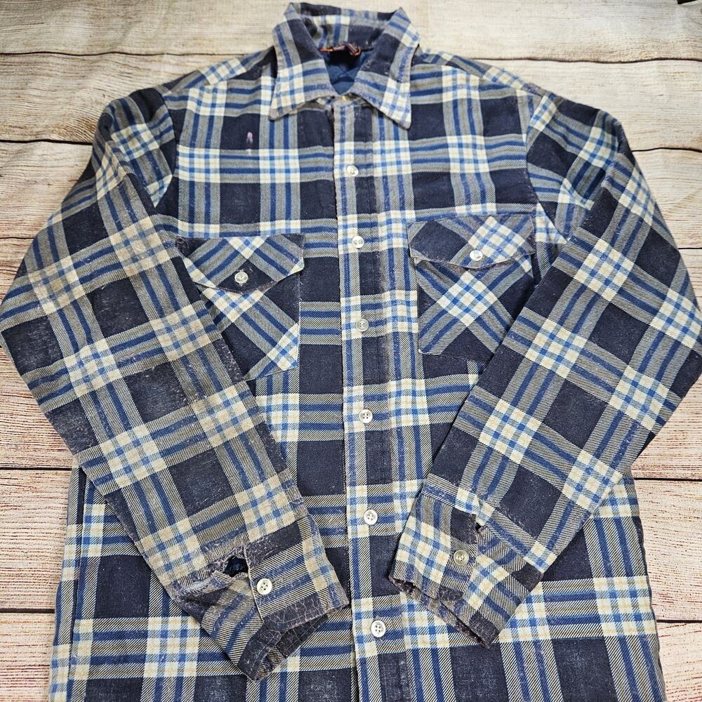 Vintage Sutton Flannel Shirt Men's Small Heavyweight Plaid Dingy Stained Grunge
